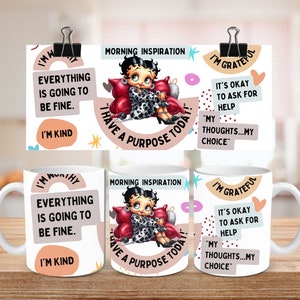 Black Betty Boop wrap png, Melanin, Brown Betty Boop Mug Wrap, 15oz, 11oz, sublimation mug wrap, mugwrap, Mug Affirmation png