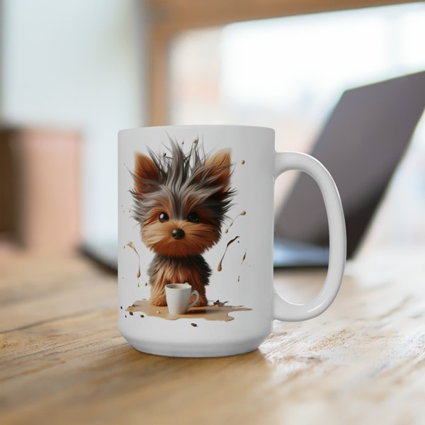 Yorkie Dog mug, Coffee Lover Png Mug Wrap, friendly coffee cup, sublimation coffee cup png, mom coffee designs png,  11oz, 15oz, Kawaii dog
