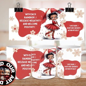 Betty Boop Mug Wrap,  15oz, 11oz, sublimation mug wrap, mugwrap, Mug Affirmation, Coffee Lover Png, mental health cup, black betty boop