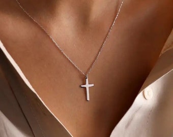 Dainty Silver Cross Necklace, Small Silver Plated Cross Necklace, Religious Gift, Christian Gift for her