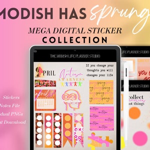 April Pink Orange Digital Planner Stickers | Spring Digital Stickers | Pre-Cropped Goodnotes Digital Stickers, Sticker Set, ipad planner