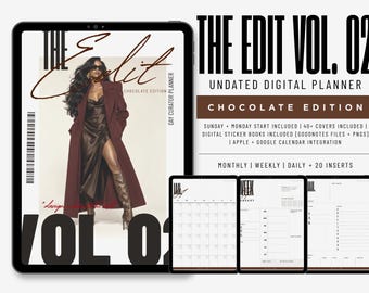 Agenda digitale senza data per Goodnotes, marrone cioccolato, mensile, settimanale e giornaliera / The Edit Vol. 02