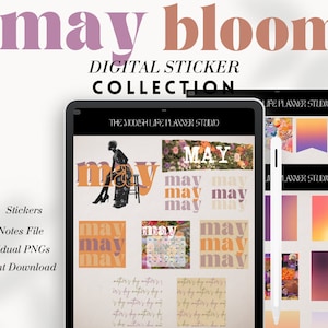 May Purple Yellow Digital Planner Stickers | Spring Digital Stickers | Pre-Cropped Goodnotes Digital Stickers, Sticker Set, ipad planner,