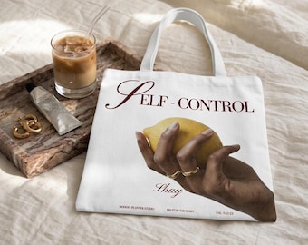 Borsa tote personalizzata con simbolo di autocontrollo / Frutto dello Spirito / Nome personalizzato / Regalo cristiano / Collezione Buon Frutto