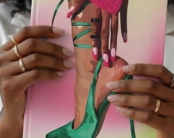 Diario personalizzato con copertina rigida e design di scarpe da donna nera