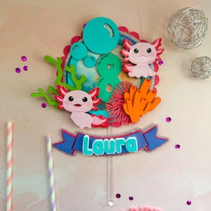 Personalized Axolotl Cake Topper, Anime Birthday Party Decor