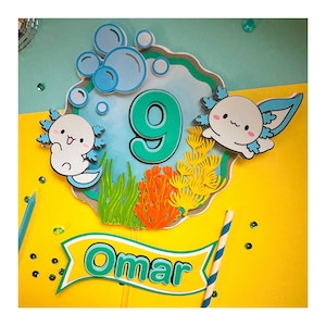 Axolotl-Themed Boy’s Birthday Decor , Axolotl Party Decoration, Salamander Cake Topper, Undersea Party Centerpiece, Undersea Birthday Decor