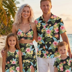 Black Tropical Hawaiian Matching Outfits - Family Vacation Shirts & Dresses - Mix and Match Styles