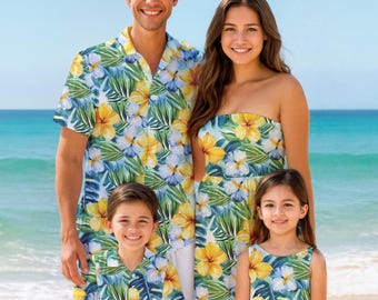 Matching Family Hawaiian Outfits: Tropical Floral Print Shirt & Dress Set