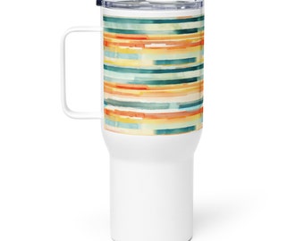 Tasse de voyage à motif abstrait, 25 oz, en acier inoxydable avec poignée, couvercle anti-éclaboussures, qualité supérieure pour les voyages en voiture, le travail, la villégiature