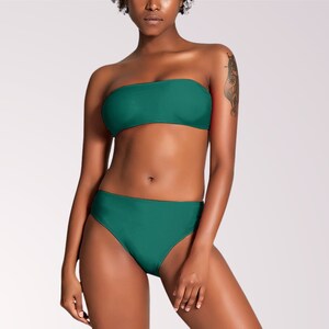 BANDEAU BIKINI SET - Tropical Rain Forest Green  Two-piece Bikini Womens Swimwear For Beach Vacation Pool Party