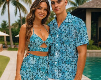 Matching Couple Outfits for Vacation - Hawaiian Shirts and Dresses - Tropical Floral Print