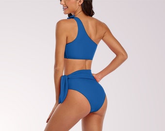 BIKINI ONE SHOULDER - Bikini bleu royal deux pièces pour femme pour les vacances à la plage et la fête à la piscine