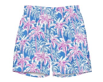 Tropische Palmen Herren gefütterte Badehose Pink Blau Minimal Bademode UV-Sonnenschutz Badeanzug Jungs Badebekleidung für Urlaub Strand Pool