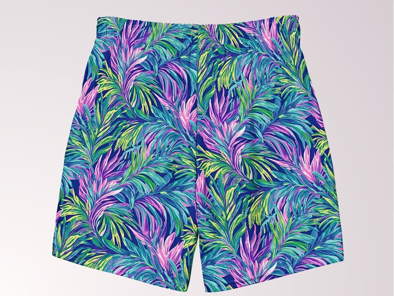 Tropical Palm Leaves Mens Lined Swim Trunks Blue Purple Minimal Swimwear UV Sun Protection Swimsuit Guys Swim Wear for Vacation Beach Pool