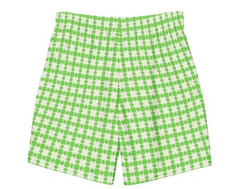 Retro Pattern Mens Lined Swim Trunks Green Checkered Minimal Swimwear UV Sun Protection Swimsuit Guys Swim Wear for Vacation Beach Pool