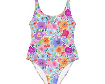 ONE PIECE SWIMSUIT - Colorful Floral Print Womens Bathing Suit with Sun Protection Ladies Swim Wear For Beach Vacation Pool Party Swimming
