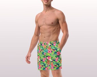 TROPIC DE BAIN - Maillot de bain pour homme à imprimé floral coloré avec doublure, poches et protection solaire pour des vacances à la plage et une fête au bord de la piscine