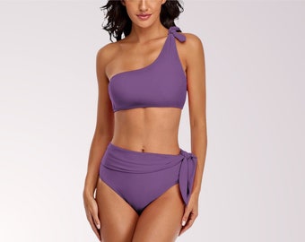 ONE SHOULDER BIKINI - Violet Lila Zweiteiliger Bikini Damen Bademode für Strand Urlaub Pool Party