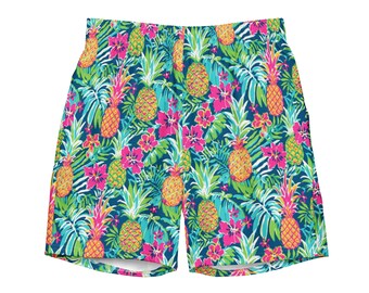 Pineapple Tropical Fruit Mens Lined Swim Trunks Green Minimal Swimwear UV Sun Protection Swimsuit Guys Swim Wear for Vacation Beach Pool