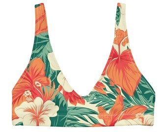 BRALETTE BIKINI TOP - Tropical Hibiscus Hawaiian Floral Padded Bikini Top Womens Swimwear with Sun Protection For Beach Vacation Pool Party