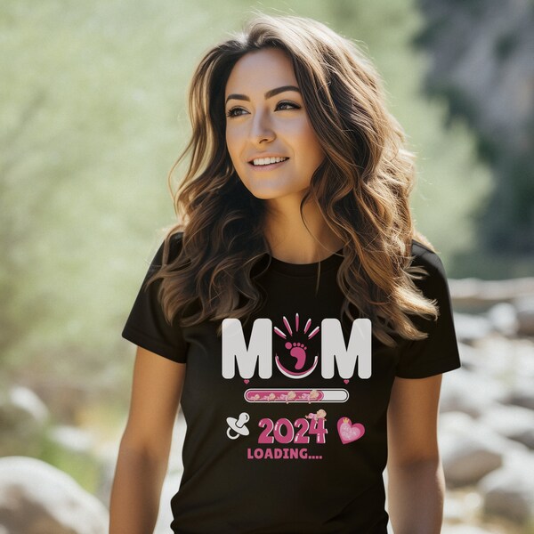 Mama Loading Lustiges Umstandsshirt - Schwangerschaftsankündigungs-T-Shirt, Unisex,Babyparty Geschenk für werdende Mütter, Mutterglück 2024,