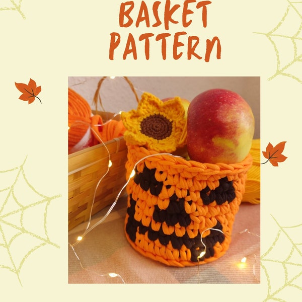 Crochet Halloween Basket PDF Pattern,Fall Pumpkin Home Decor, Organiser Box,Candy Basket,Bedroom Storage,Gift Basket