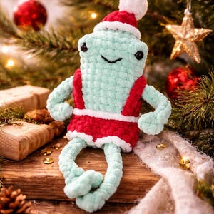 Mr. Santa Frog with Long Legs Pattern - Crochet Amigurumi Easy PDF