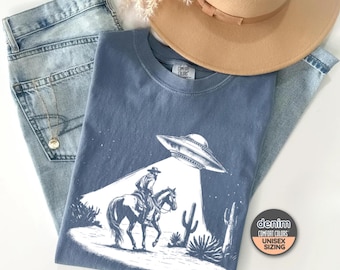 Western Cowboy UFO Shirt, Vintage Cowboy Alien Shirt, Vintage 90s Shirt, Vintage Distressed Shirt