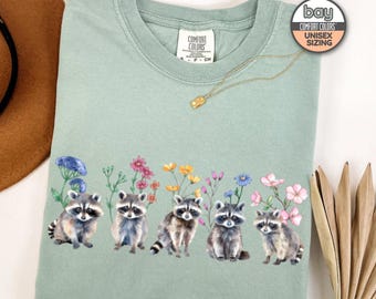 Cottagecore Raccoons And Pressed Flowers Unisex Comfort Colors 1717 Shirt