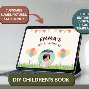 Livre pour enfants personnalisable premier anniversaire un an, bricolage éditable personnalisé e-book sur toile, idée cadeau pour bébé