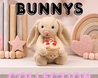 REA Bashful Bunny-modell/Polaroidhållare 7 cm/12 cm | Jellycat-stildisplay | Handmålad och 3D-utskriven | Unik presentidé för samlare