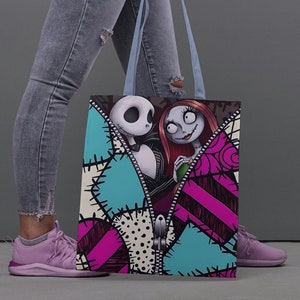 Jack and Sally Tote Bag, Jack and Sally Skellington Halloween Tote Bag