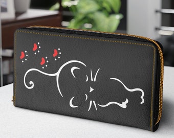 Cat Print Zipper Wallet: PU Leather Pouch Organizer