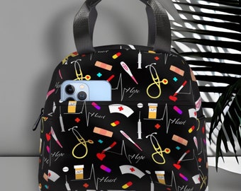 Nurse Doctor Insulated Lunch Bag: Medical Pattern Work Picnic Bag