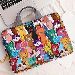 Kleurrijke cartoon kat laptoptas – 14-inch beschermende aktetas met schattige kattenprint