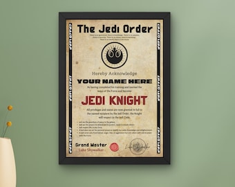 Personalized Star Wars Jedi Knight Certificate (PDF)