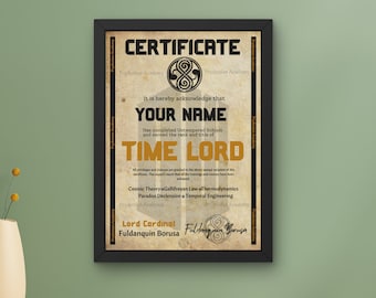 Doctor Who Time Lord Certificate - Personalized with your name. Time Lord, Tardis, Doctor Who Gift
