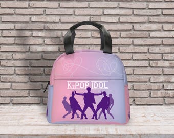 K-Pop Idol Silhouette Lunch Bag Insulated, Waterproof, Easy Clean Tote with Front Pocket, Durable Zipper & Handle