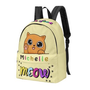 Sac à dos chat personnalisé pour fille - Joli chaton avec nom personnalisé - Cartable coloré pour enfants, cadeau pour les amoureux des chats