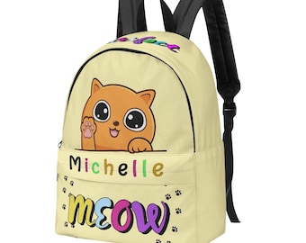 Personalized Cat Backpack for Girls: Custom Name School Bag