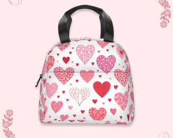 Valentine Heart Lunch Bag | Pink Love Hearts Insulated Lunch Box for Women