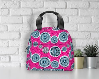 African Print Lunch Bag | Pink Ankara Insulated Lunch Box for Women