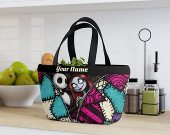 Jack Skellington and Sally Lunch Bag, Personalized Name - Halloween Bag