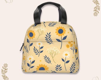 Floral Lunch Bag for Women | Yellow Sunflower Insulated Lunch Box Tote