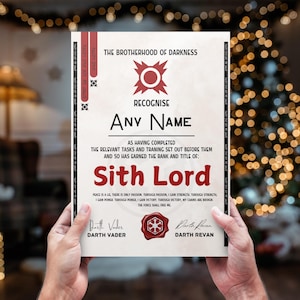 Sith Lord-certifikat - Personligt med ditt namn. Galaktiskt imperium Jedi-diplom