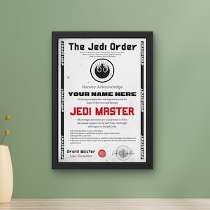 Star Wars Jedi Master Urkunde - Personalisiert mit Ihrem Namen, Einzigartiges Weihnachtsgeschenk, Geschenk für Papa