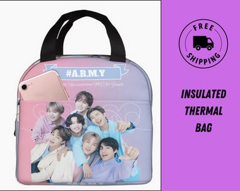 Bolsa de almuerzo BTS, Bolsa térmica aislada, Regalo para fans de Bts, Bolsa de almuerzo