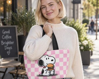 Beagle Dog Lunch Bag. Beagle Eating Burger Pink Lunch Box