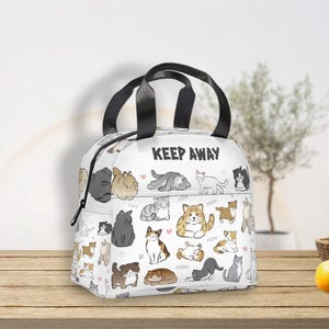 Bolsa térmica para el almuerzo con diseño de gato: divertida bolsa térmica para amantes de los gatos, adorable bolsa de comida con cremallera, lonchera kawaii para el trabajo o la escuela.